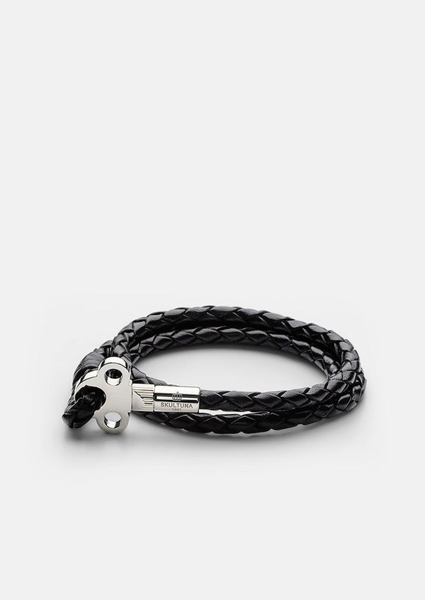 Key Leather Bracelet Silver - Black
