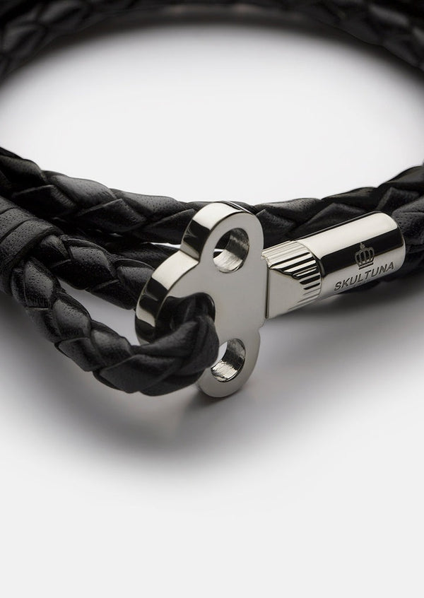 Key Leather Bracelet Silver - Black