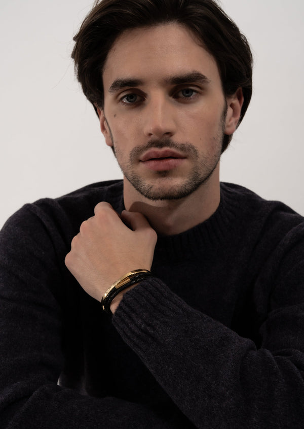 Leather Bracelet Thin - Gold Plated / Black