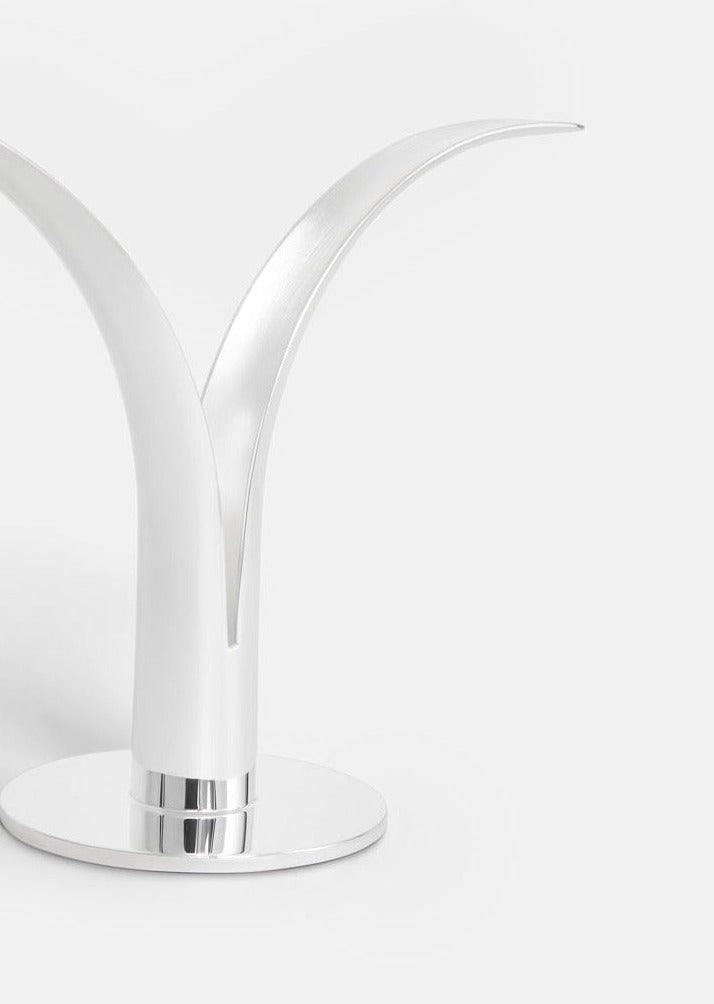 slider1, Zoomed in product image of the Silver Plated Skultuna Lily Candle Holder