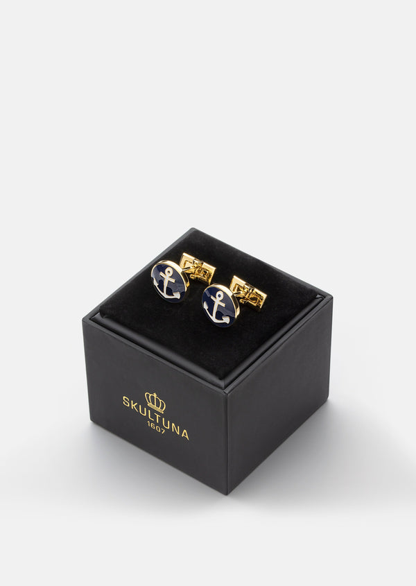 Anchor Gold Cufflinks - Blue & White