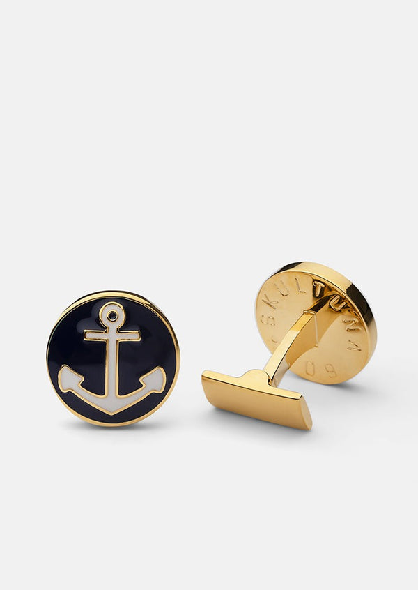 Anchor Gold Cufflinks - Blue & White