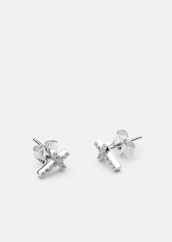Pavé Series - Cross Earrings - Sterling Silver