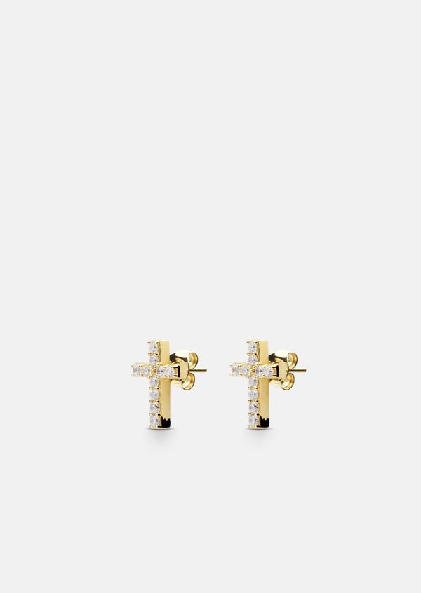 Pavé Series - Cross Earrings - Gold Vermeil
