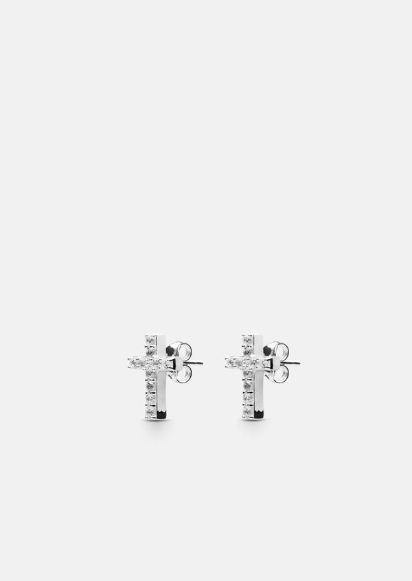 Pavé Series - Cross Earrings - Sterling Silver