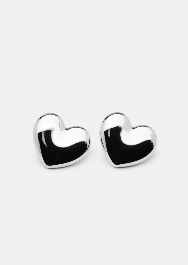 Large Heart Earrings - Silver plated