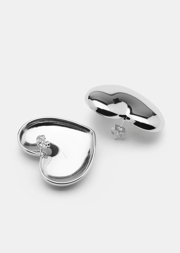 Large Heart Earrings - Silver plated
