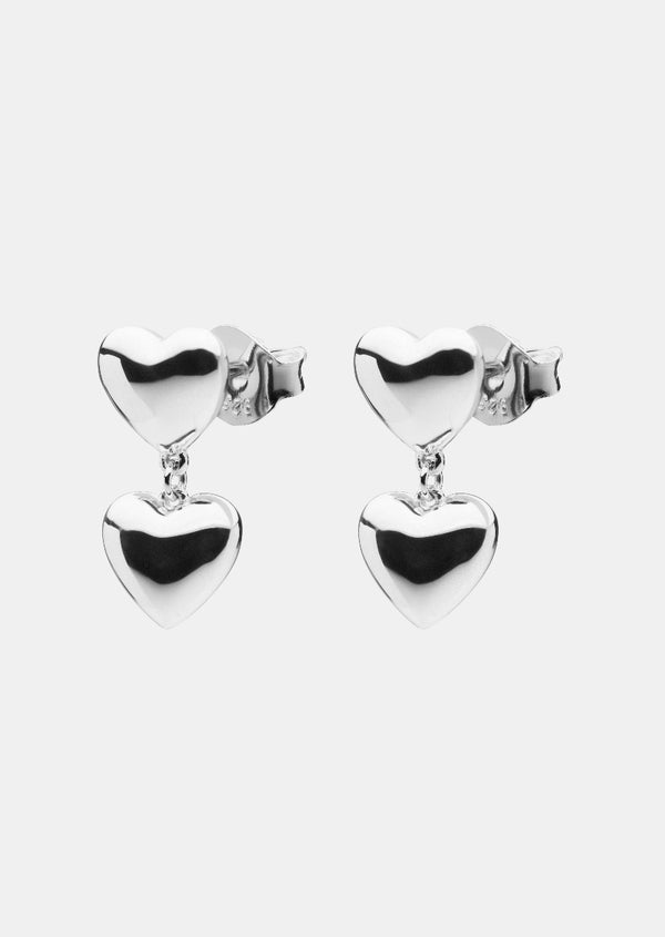 Heart Drop Earrings - Sterling Silver