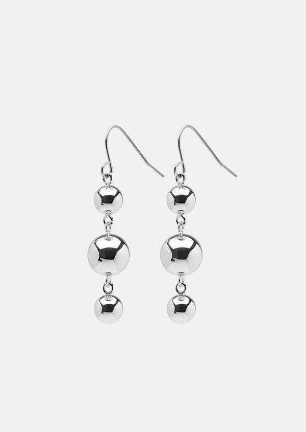 Triple Ball Drop Earrings – Silver Plated