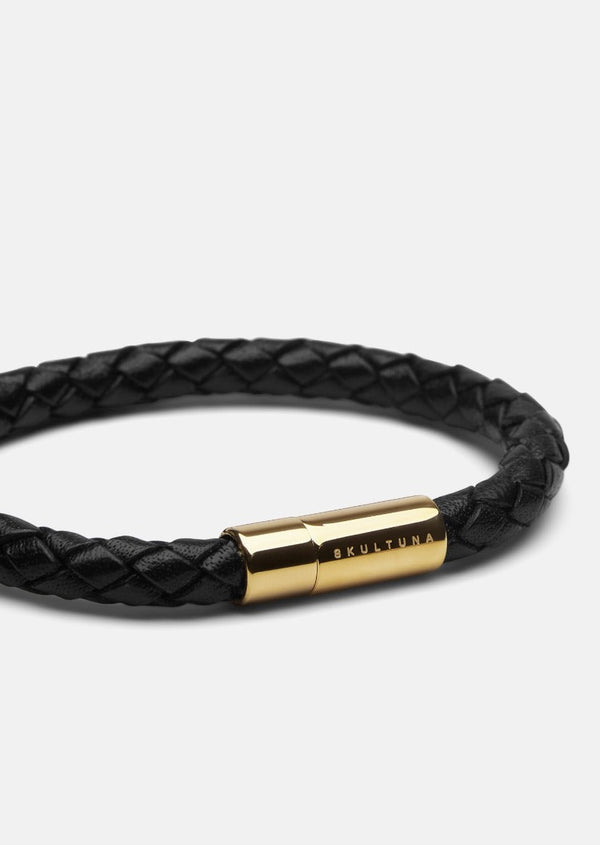 Leather Bracelet - Gold Plated / Black