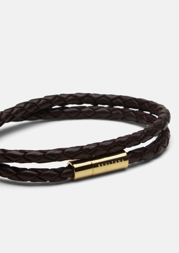 Leather Bracelet Thin - Gold / Dark Brown