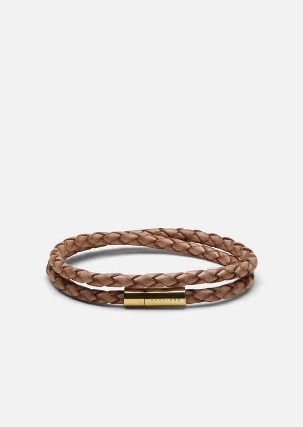 Leather Bracelet Thin - Gold Plated / Natural