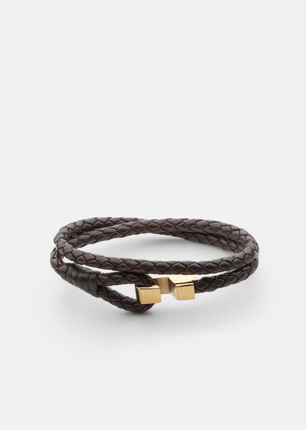 Hook Leather Bracelet Gold Plated - Dark Brown