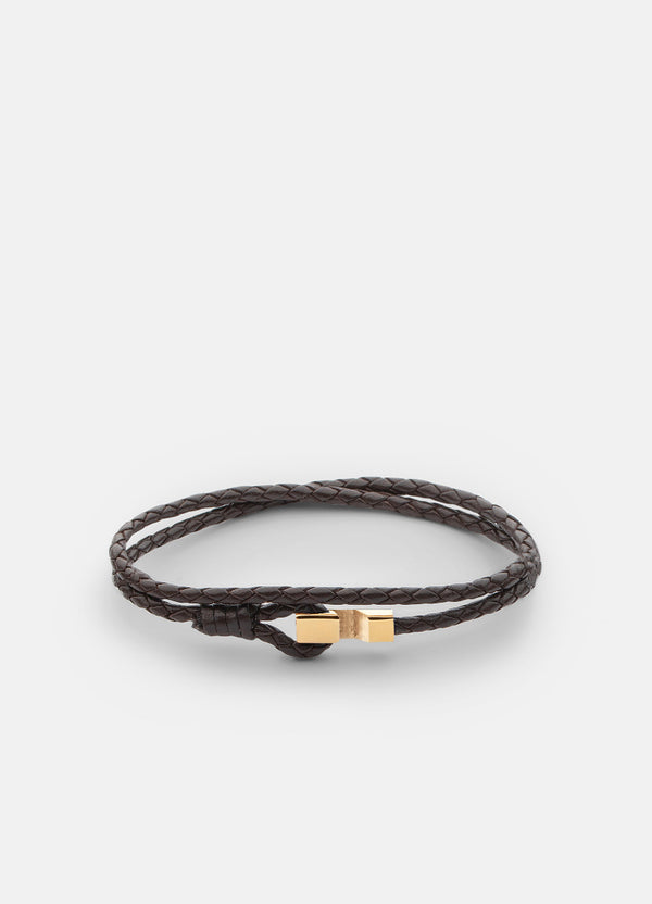Hook leather Bracelet Thin Gold Plated - Dark Brown