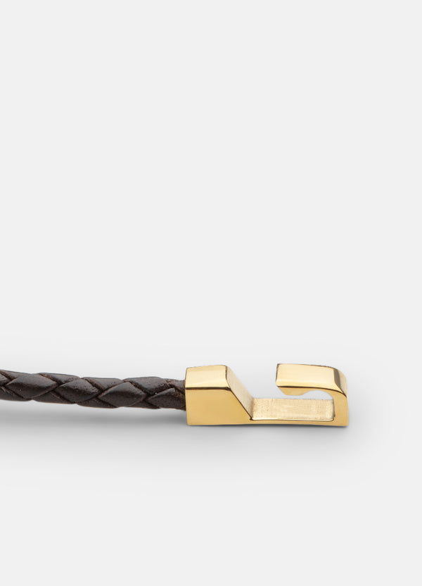 Hook leather Bracelet Thin Gold Plated - Dark Brown