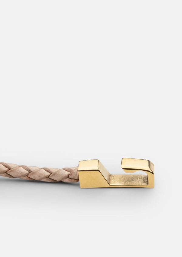 Hook leather Bracelet Thin Gold Plated - Natural