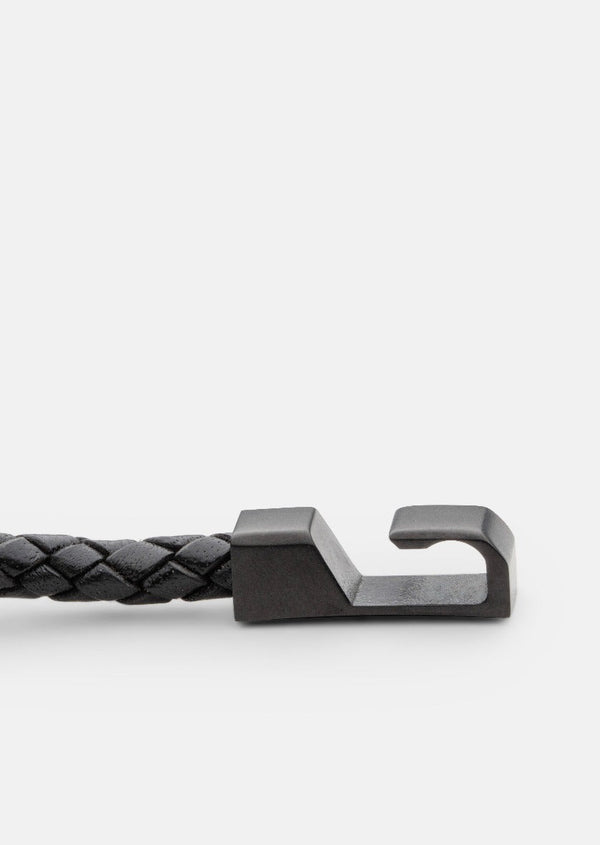 Hook Leather Bracelet Matte Black - Black
