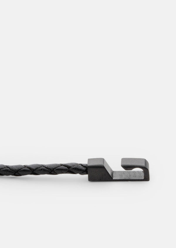 Hook Leather Bracelet Thin Matte Black - Black
