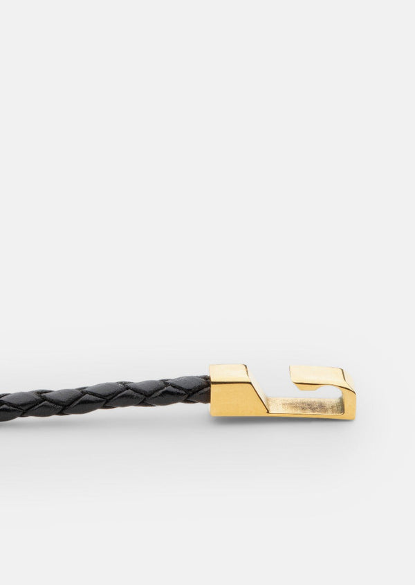 Hook leather Bracelet Thin Gold Plated - Black