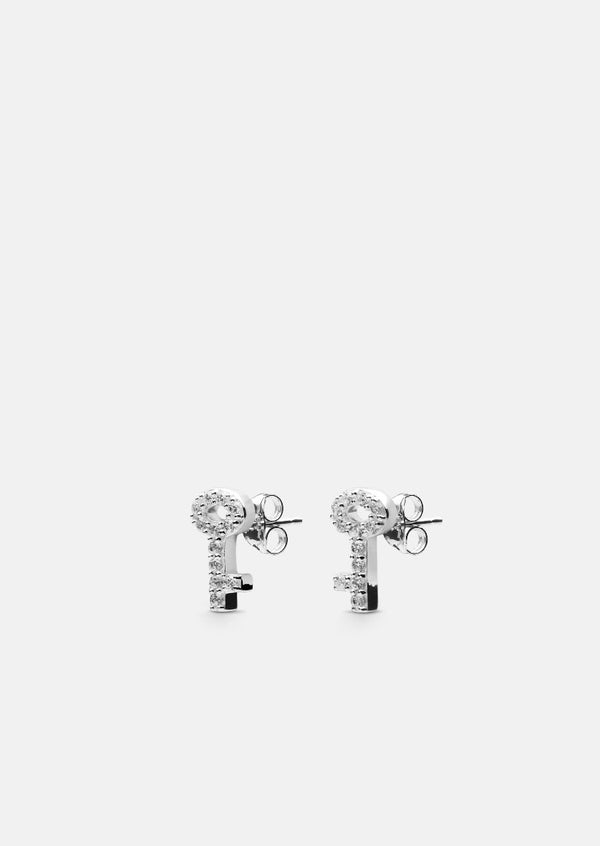 Pavé Series - Key Earrings - Sterling Silver