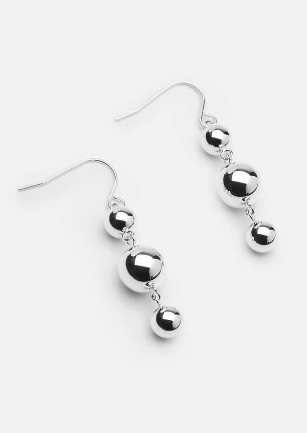 Triple Ball Drop Earrings – Silver Plated