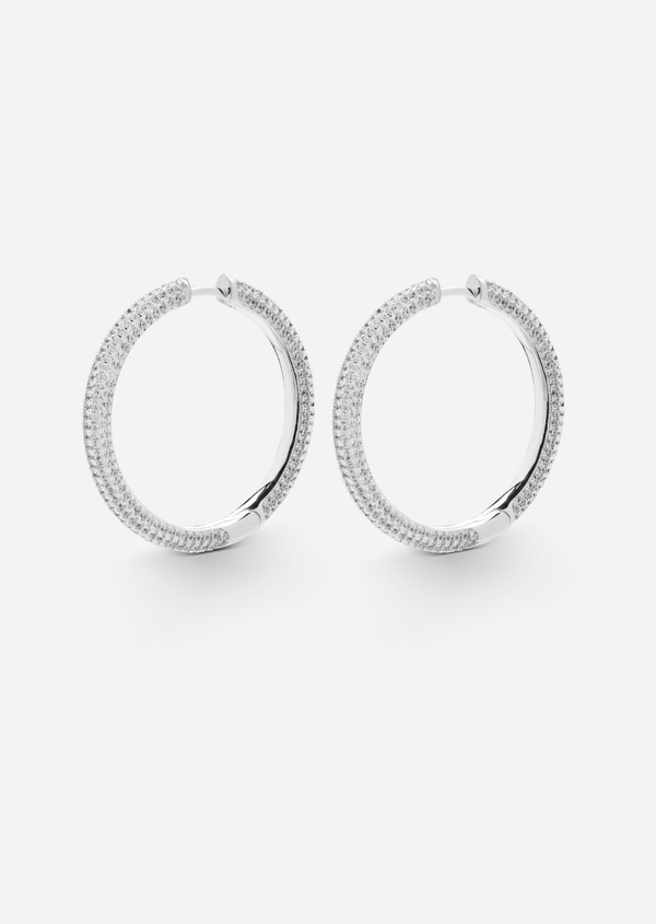 Simplicity Pavé Hoop Earrings - Silver Plated - Large