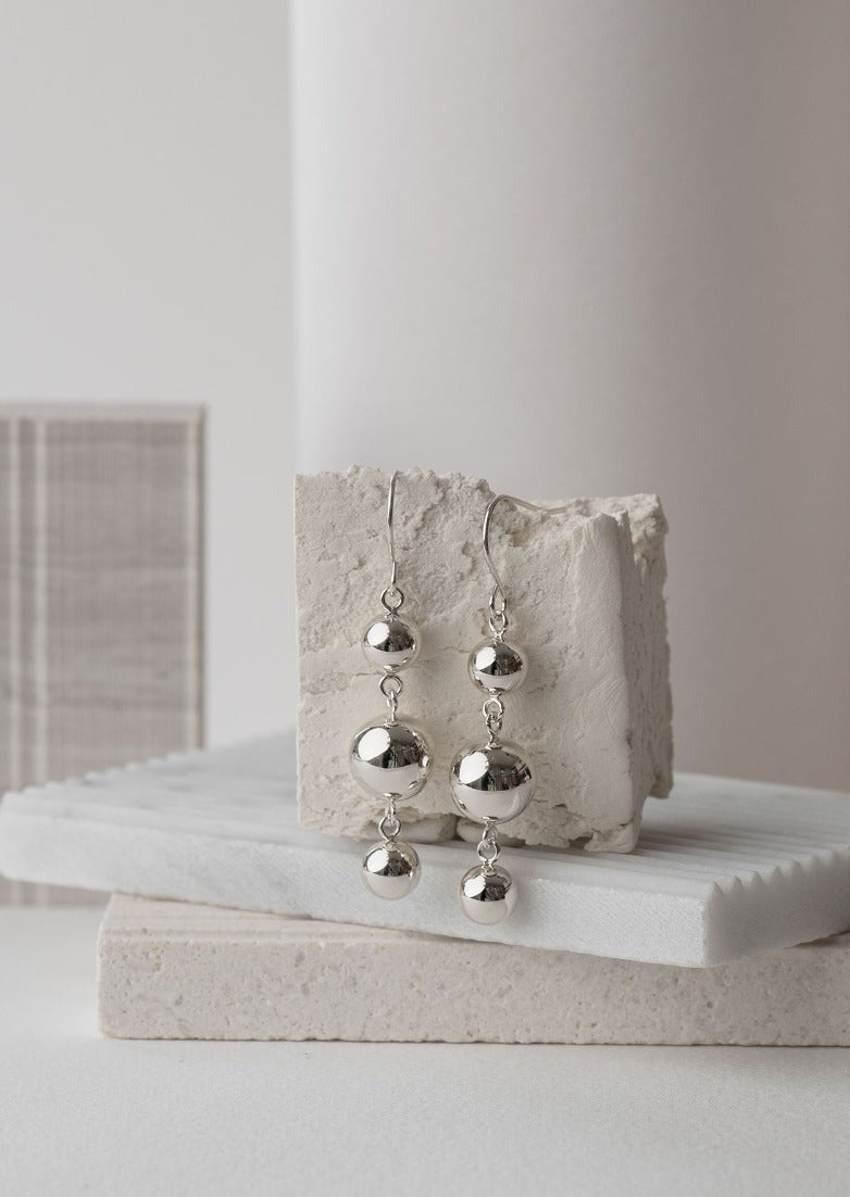 Triple Ball Drop Earrings – Silver Plated – Skultuna 1607