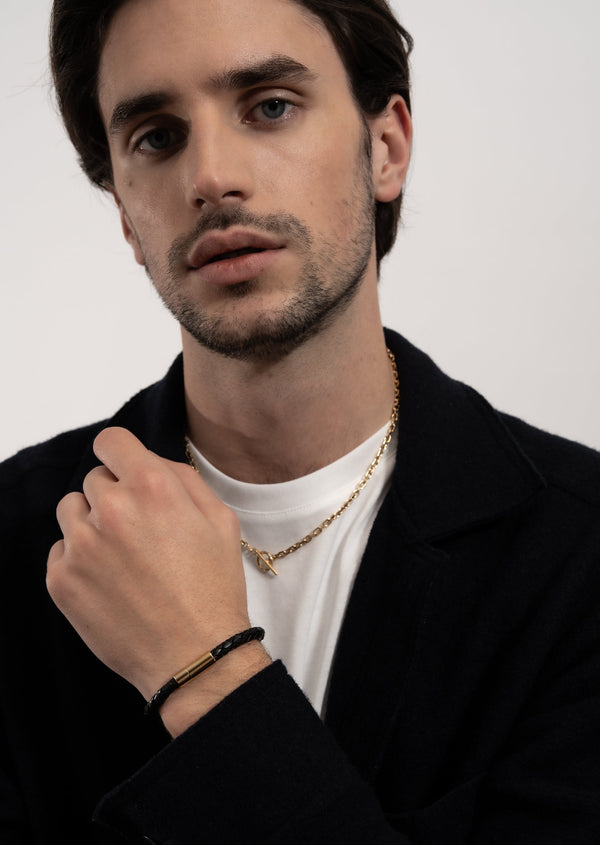 Leather Bracelet - Gold Plated / Black