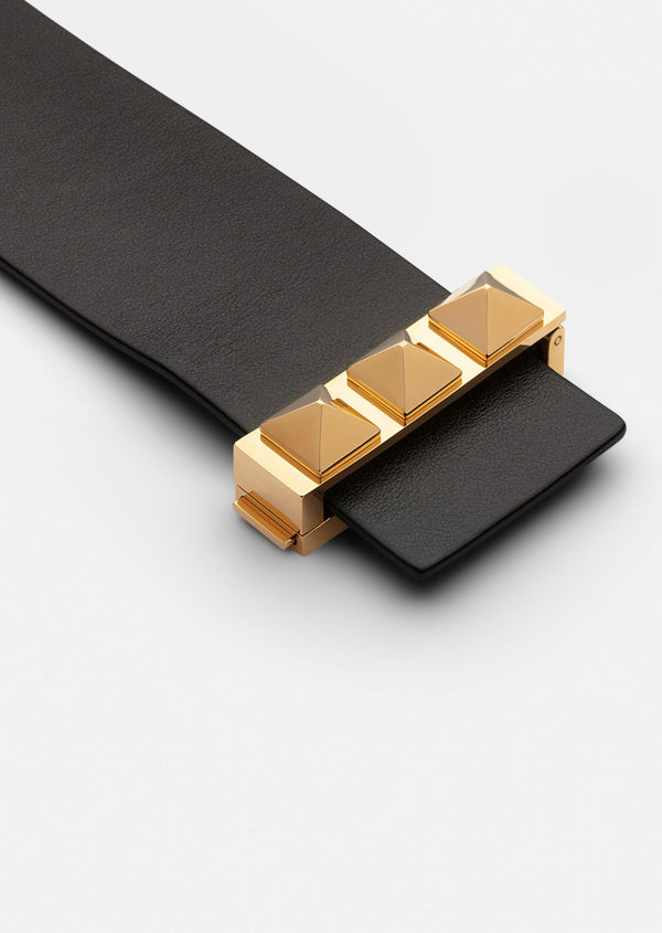 Clasp Rivets Leather Bracelet - Gold/Dark Brown