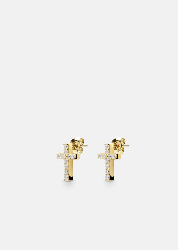 Skultuna Pavé Series -  Gold Vermeil - Cross Earrings