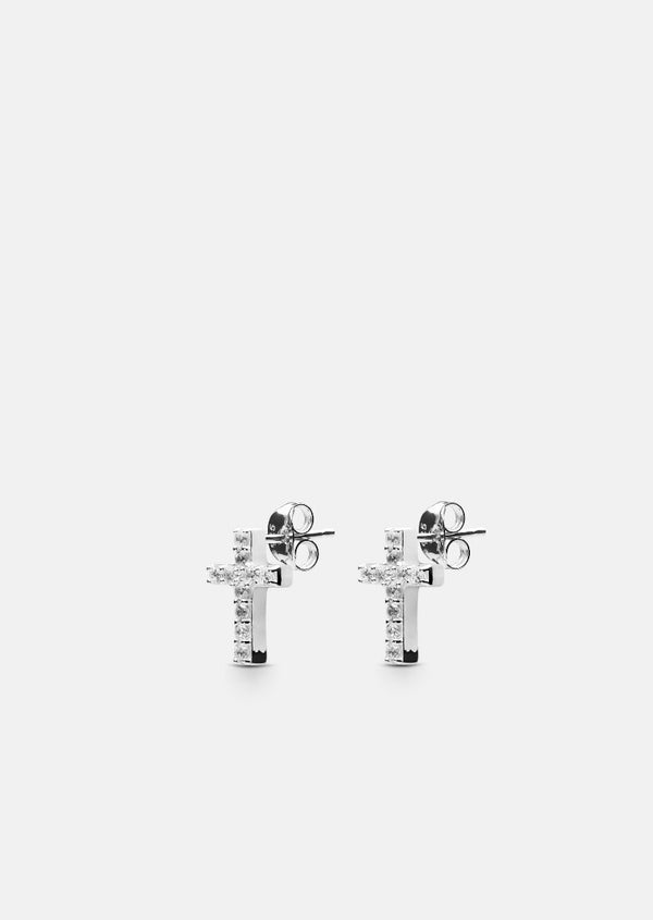 Skultuna Pavé Series - Sterling Silver - Cross Earrings