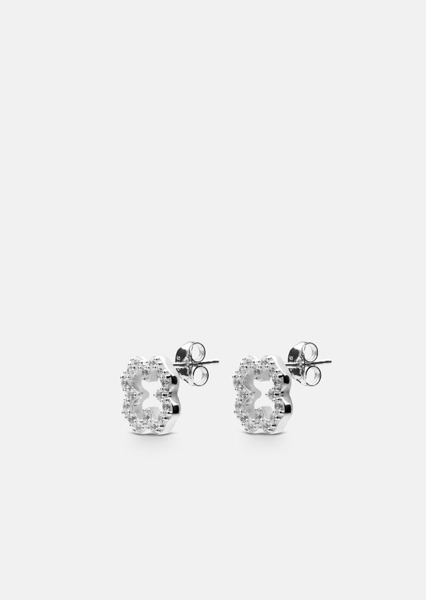 Skultuna Pavé Series - Sterling Silver - Four Leaf Clover Earrings