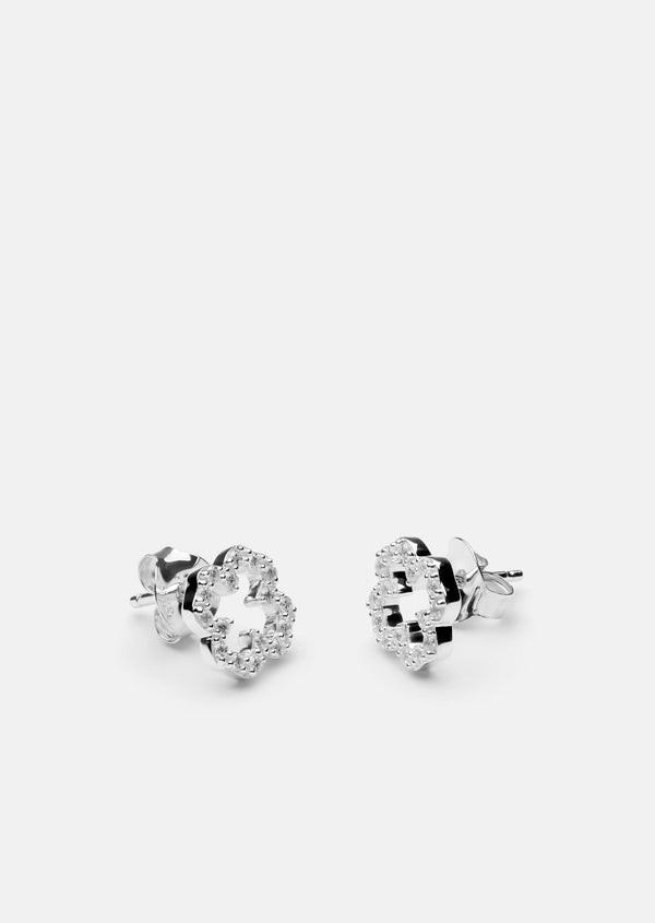 Skultuna Pavé Series - Sterling Silver - Four Leaf Clover Earrings