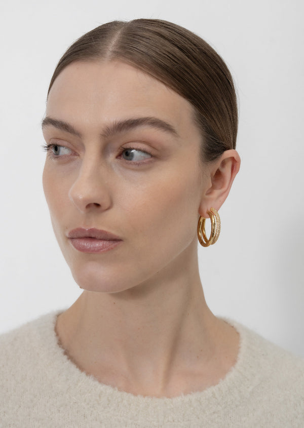 Simplicity Pave Hoop Earrings - Gold Plated - Large