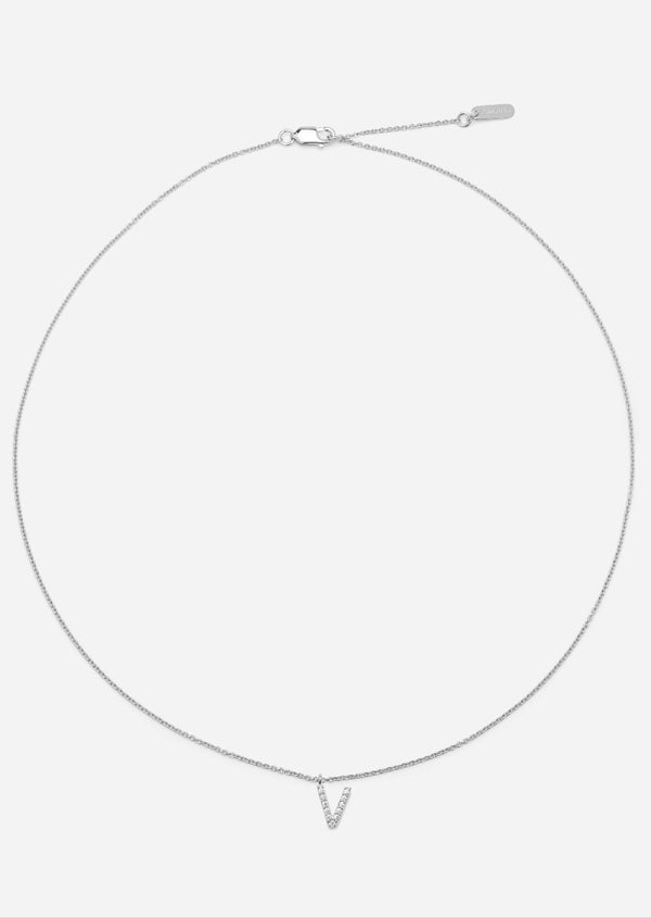 Pavé Letter - Sterling Silver - V