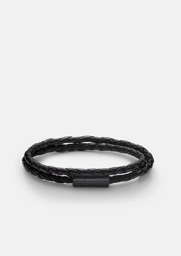 Leather Bracelet Thin - Titanium Black / Black