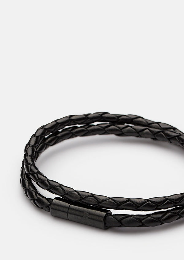 Leather Bracelet Thin - Titanium Black / Black
