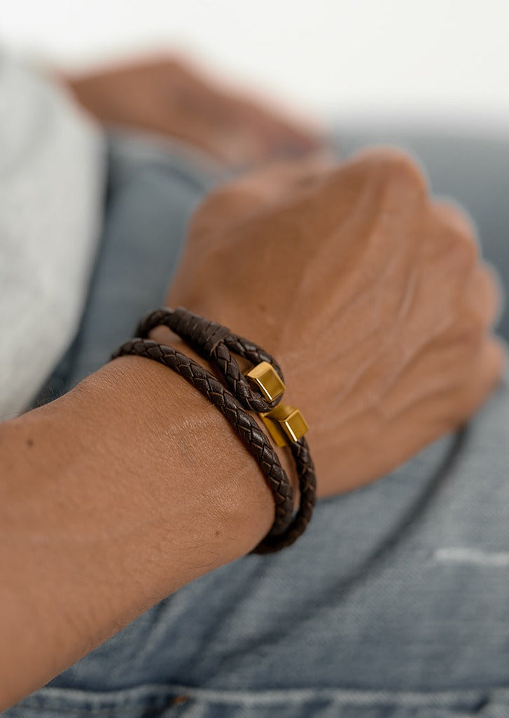 Hook Leather Bracelet Gold Plated Dark Brown Skultuna 1607