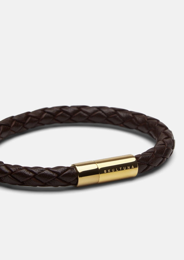 Leather Bracelet - Gold Plated / Dark Brown