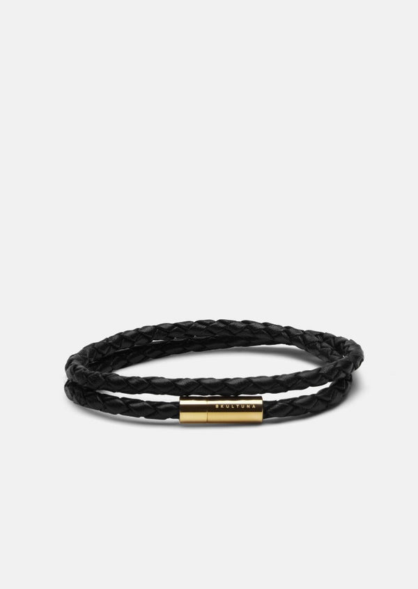 Leather Bracelet Thin - Gold Plated / Black