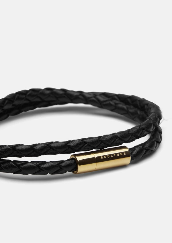 Leather Bracelet Thin - Gold Plated / Black