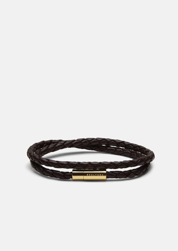 Leather Bracelet Thin - Gold / Dark Brown