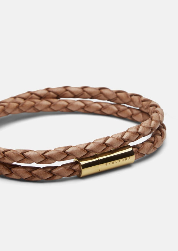Leather Bracelet Thin - Gold Plated / Natural