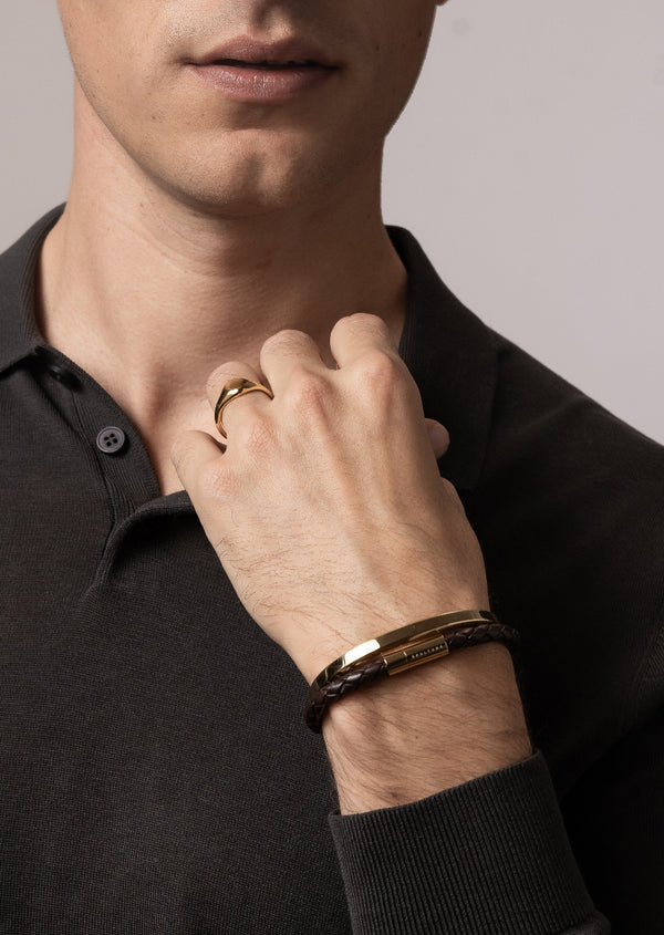 Leather Bracelet - Gold Plated / Dark Brown