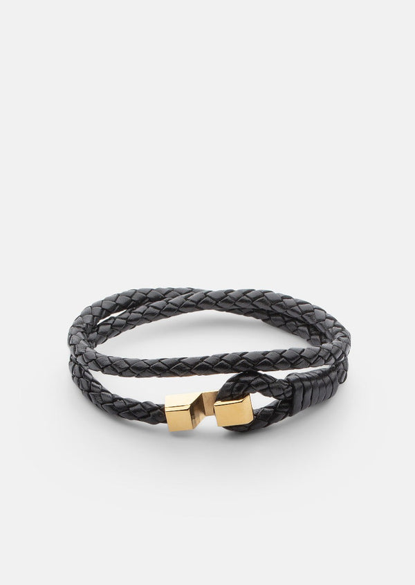 Hook Leather Bracelet Gold Plated - Black