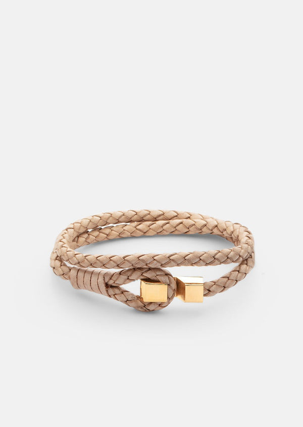 Hook Leather Bracelet Gold Plated - Natural