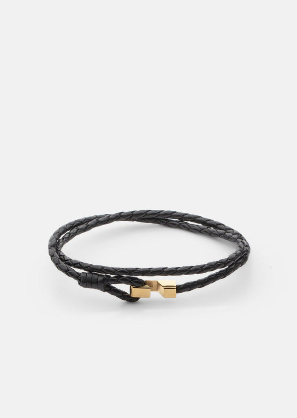 Hook leather Bracelet Thin Gold Plated - Black