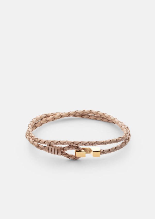 Hook leather Bracelet Thin Gold Plated - Natural