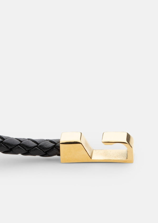 Hook Leather Bracelet Gold Plated - Black