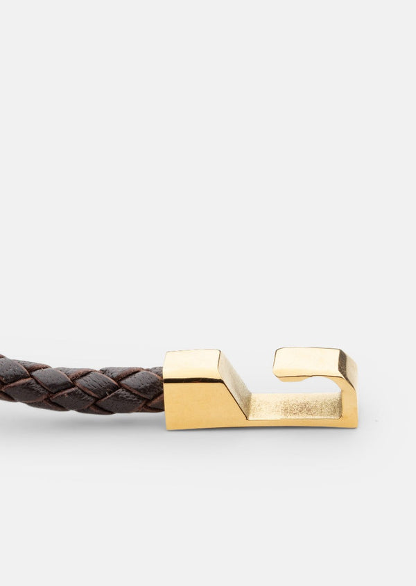 Hook Leather Bracelet Gold Plated - Dark Brown